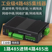 阿卡斯 数据光端机4口RS485集线器4路中继器分线器485hup信号隔离器模块1分4导轨式工业级