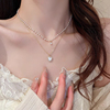 爱心双层珍珠项链女2024轻奢小众女纯银颈链高级感锁骨链