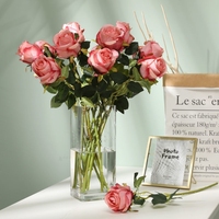 绢花束假花摆设客厅室内餐桌摆件装饰花仿真单头保加利亚玫瑰