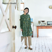 春季 桑妮库拉/Sunny clouds女式纯棉立领油画风印花长款衬衫