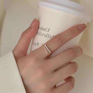 时尚个性珍珠戒指女小众设计高级感气质开口食指戒精致可调节指环