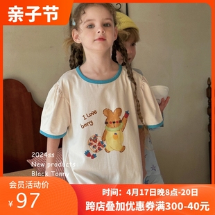 2024小黑托昵女童睡裙夏季纯棉，莫代尔薄款大童睡衣小黑托尼家居服