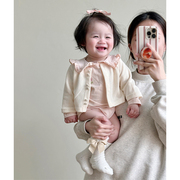 2024春秋套装韩版婴儿刺绣娃娃，领连体哈衣+外套，女宝宝春装两件套