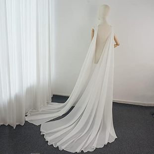 新娘礼服配饰可拆卸白色雪纺，婚纱飘逸翅膀，长款拖尾别针披肩演出装