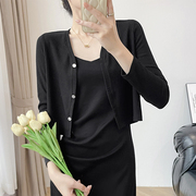 韩版针织开衫薄款女秋季黑色小披肩，上衣吊带裙外搭防晒罩衫短外套