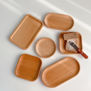 日式木质椭圆托盘榉木，小清新木碟ins木质餐盘，家用点心蛋糕碟子