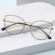 跨境欧美时尚猫眼个性金属，眼镜框女士素颜防蓝光平光镜近视眼镜框