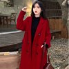 红色毛呢外套女韩系秋冬大码女装，胖mm高级感小个子加厚呢子大衣