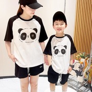 炸街亲子装母子一家三口熊猫T恤2023夏天炸街母女装洋气短袖