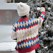 男童圣诞毛衣冬季针织套头衫2023中大童拼色新年服加厚毛线衣