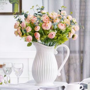 蓝玉欧式创意奶壶花瓶地中海蓝色，白色客厅干花，插花家居摆件装饰品
