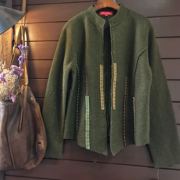 欧美外单女冬款好品质羊毛呢短外套，保暖绿色修身优雅立领开衫毛