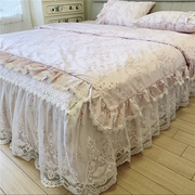 公主风全棉夹棉床裙款四件套，四季可用纯棉蕾丝，花边复古风床上用品