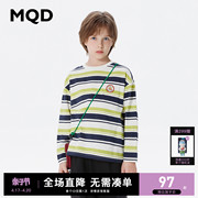 MQD童装儿童纯棉长袖T恤24春季男女同款彩色条纹打底衫上衣