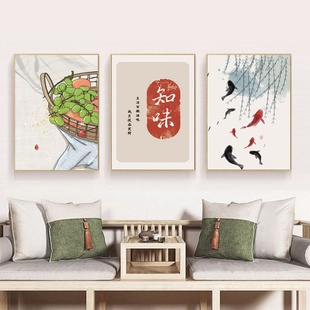 新中式客厅装饰画壁画沙发，背景墙挂画国风，古典字画书房茶室三联画