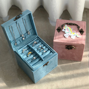 韩式小公主粉色首饰盒，可爱便携珠宝项链戒指，饰品收纳盒女生日