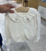 韩国童装 23秋冬款女童荷叶领甜美白色百搭洋气针织开衫 外套N7