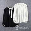 日本2023秋女士白色飘带立领，百搭通勤衬衫，外贸原单优雅长袖雪纺衫