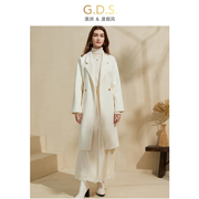 GDS澳洲品牌超细羊毛大衣2023白色中长款双面毛呢外套女秋冬