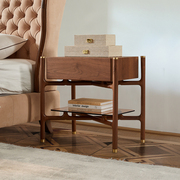 北美黑胡桃木床头柜意式轻奢别墅设计师创意古典实木床边储物柜