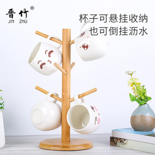 日式竹质创意沥水杯架马克玻璃茶杯挂架收纳倒挂家用放水杯置物架