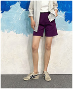左手日记夏季深紫色短裤，女热裤沙滩裤北欧风，工装短裤女调节扣