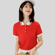 红色polo衫女t恤上衣夏季短袖工作服定制幼儿园老师班服教师园服