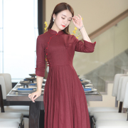 改良旗袍2022年年轻款小个子红色棉麻连衣裙中国风复古裙子