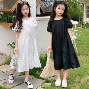 夏季女童白色淑女纯棉，连衣裙童装黑色短袖夏款裙子中大儿童