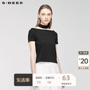 sdeer圣迪奥女2019夏优雅(夏优雅)简约创意，镂空弧形下摆短袖t恤s19180104