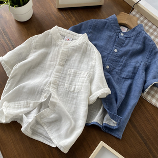 新中式~软的一塌糊涂婴儿棉，男童纯棉纱布，短袖衬衫小立领衬衣