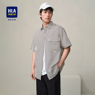 HLA/海澜之家方领短袖休闲衬衫24春夏胸前口袋时尚条纹衬衣男