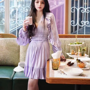 法国小众M家23款淡紫色荷叶边裙高腰套头纯色连衣裙女MFPRO02893