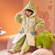 定制儿童睡衣女孩冬季女童珊瑚绒加厚款三层夹棉保暖大童法兰绒家
