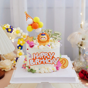 狮子座蛋糕装饰软胶派对帽小狮子玩偶摆件橙色系星座生日甜品插牌