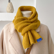 韩版ins保暖针织围巾，冬季百搭短款黄色可生懒人交叉小围脖