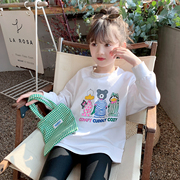 女童长袖t恤2023春装，韩版儿童洋气卡通，上衣宝宝纯棉打底衫潮