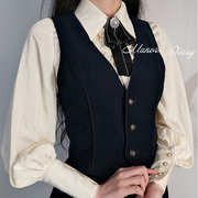 dmanor复古原创《红与蓝之歌》lolita衬衫马甲半身裙