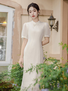 白色气质新中式连衣裙女夏季高级感改良旗袍年轻款少女国风长裙仙