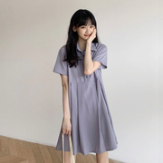 夏季香芋紫连衣裙女淡紫色短裙短袖雪纺裙子