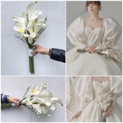 高级韩式手捧花韩系婚纱照拍摄马蹄莲手捧花，结婚婚礼白色手拿花