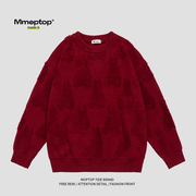 Mmoptop冬季复古宽松龙年限定红色毛衣男士情侣春装内搭针织毛衫