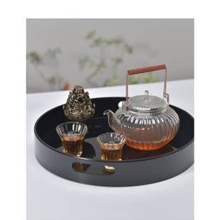 定制现代透明玻璃茶具茶壶样板房间会所茶桌茶室茶器托盘组合软装