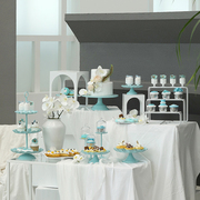 蒂凡尼蓝色婚礼甜品架 铁艺蛋糕盘 周岁宴摆台道具 白色镜面托盘