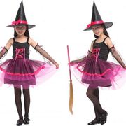 万圣节儿童巫婆服装幼儿园演出衣服女童南瓜套装紫色小女巫披风