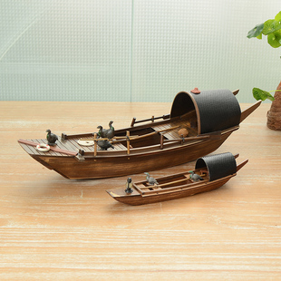 江南水乡帆船模型木船渔船乌篷，船模中式工艺，船摆件实木大船装饰品