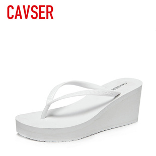 cavser夏季女夹脚高跟防水台人字拖，厚底凉拖鞋，沙滩鞋增高凉拖鞋