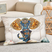 北欧高端吉祥大象卧室十字绣枕套客厅沙发长方形抱枕手工印花满绣