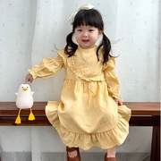 韩国童装2023秋冬gioiello淑女，时尚甜美可爱花边收腰连衣裙