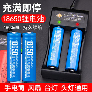 18650锂电池3.7V大容量可充电强光手电筒电推剃须头灯4.2充电器